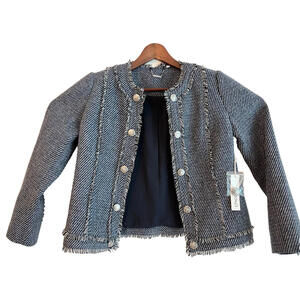 Chicos Blazer Womens 0 Small Knit Fringe Jacket Work Office Casual Business